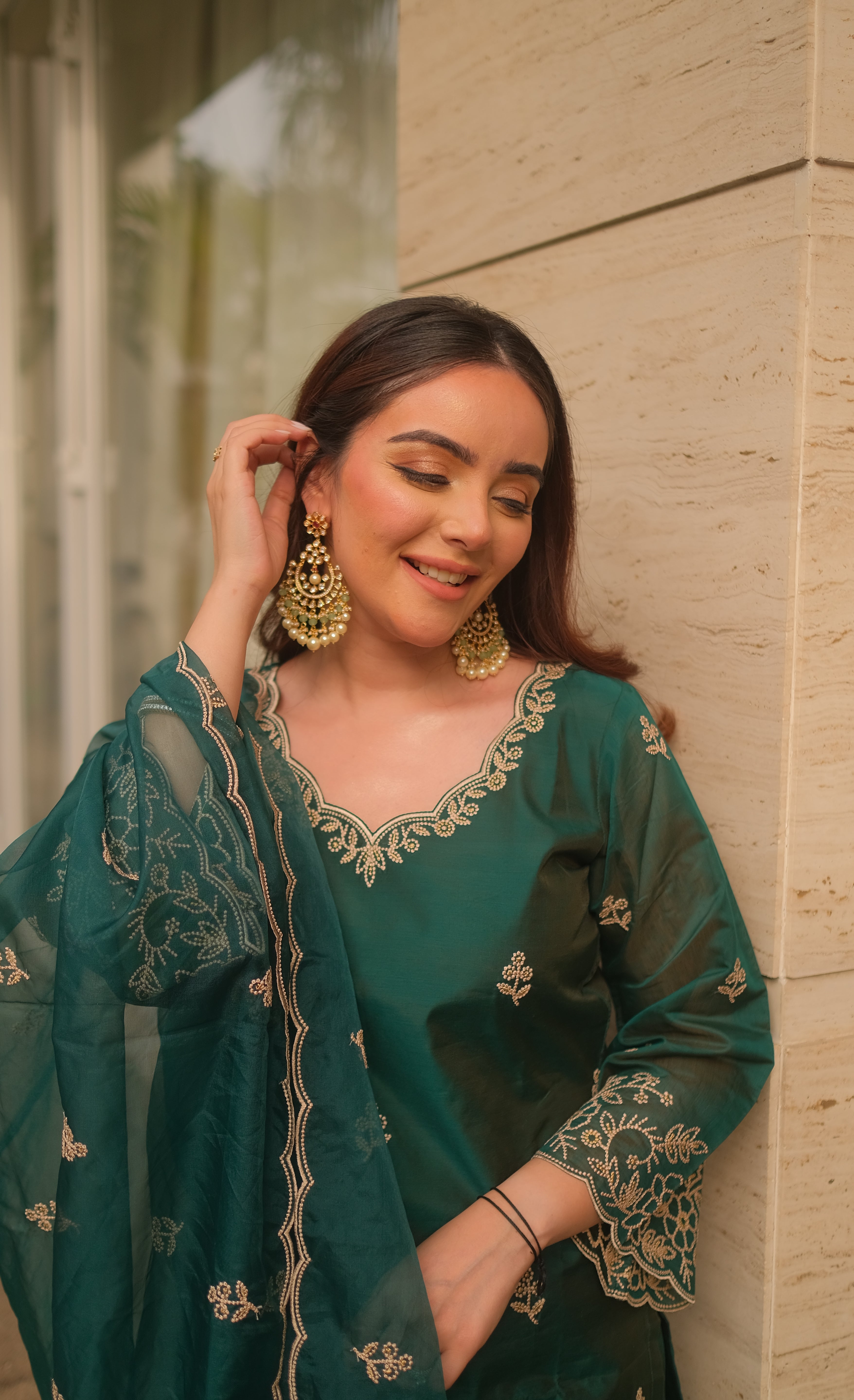 Simran Sethi in Suroor - Green Chanderi Embroidered Suit Set
