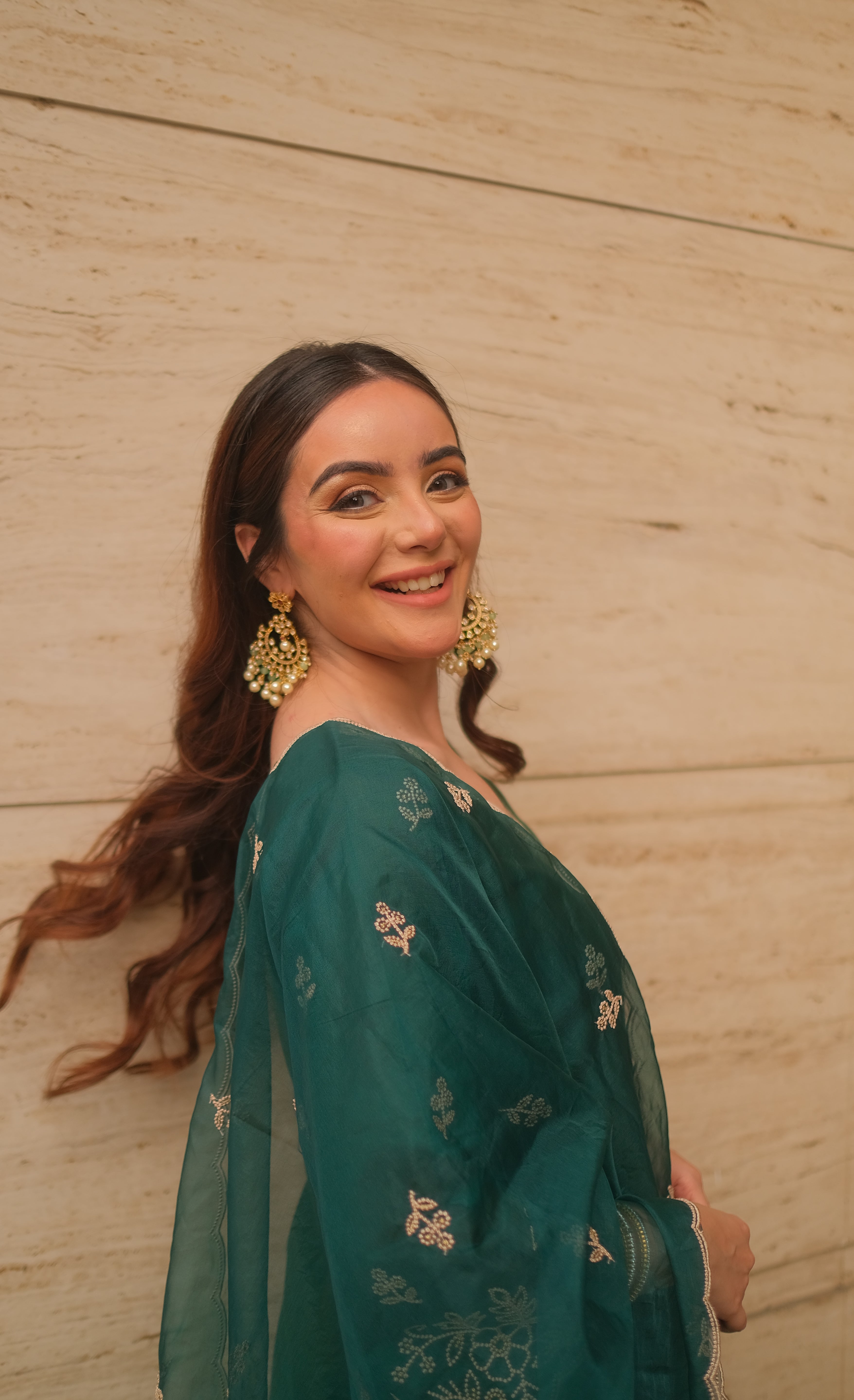 Simran Sethi in Suroor - Green Chanderi Embroidered Suit Set