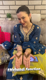 Gauahar Khan in Gul- Blue Embroidered Chanderi Suit Set
