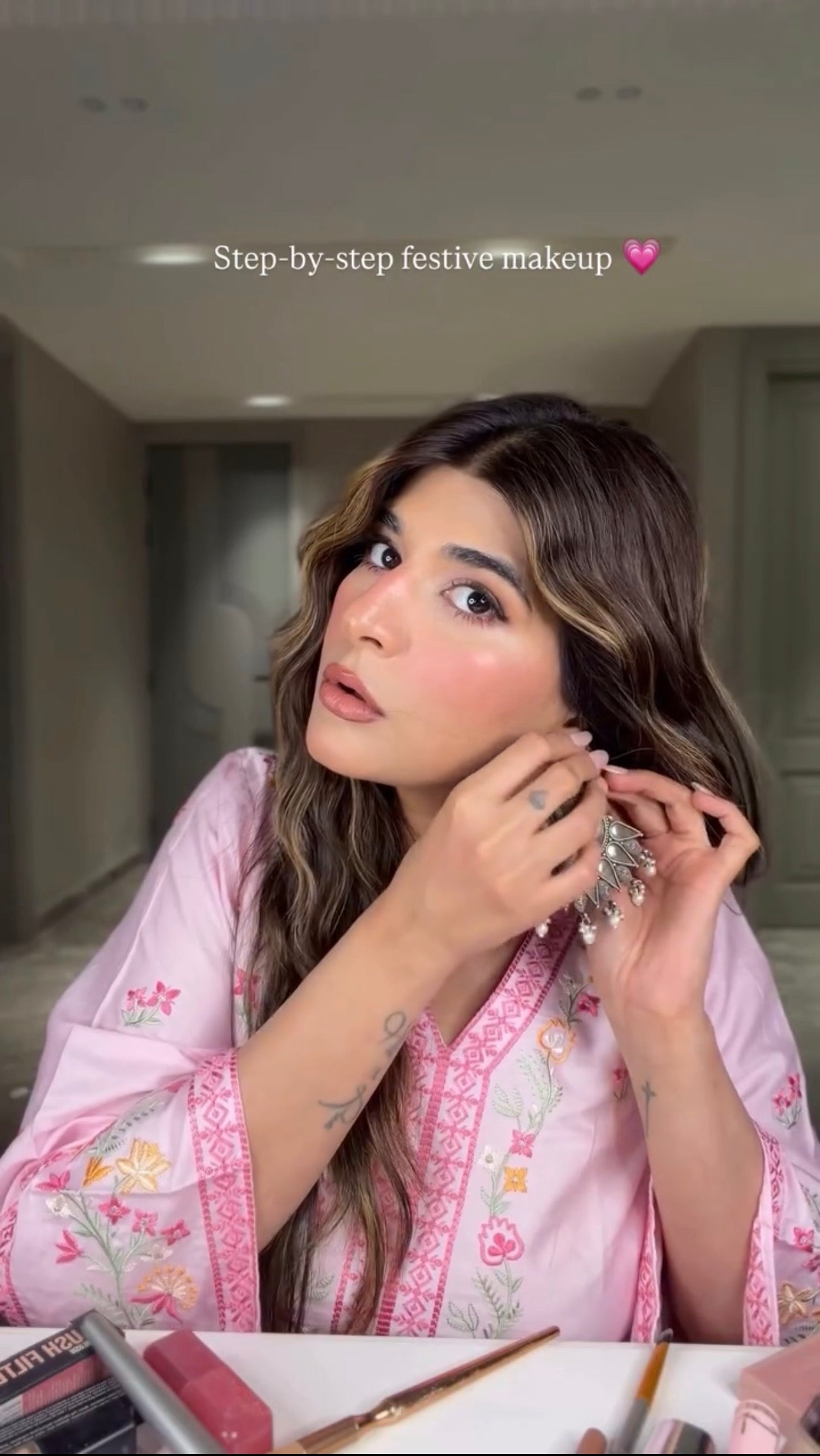 Deeksha Khurana in LUNE - Pink Embroidered Co-ord Set