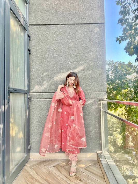 Mehak Jain in Rust Chanderi Silk Suit Set