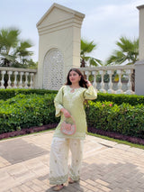 Akshita Rohilla in VEYA - Green Embroidered Cotton Co-ord Set.