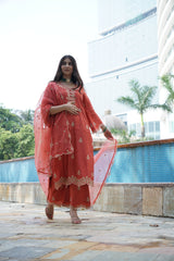 Kreesha in Rust Chanderi Suit Set