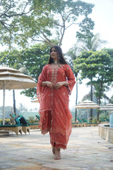 Kreesha in Rust Chanderi Suit Set