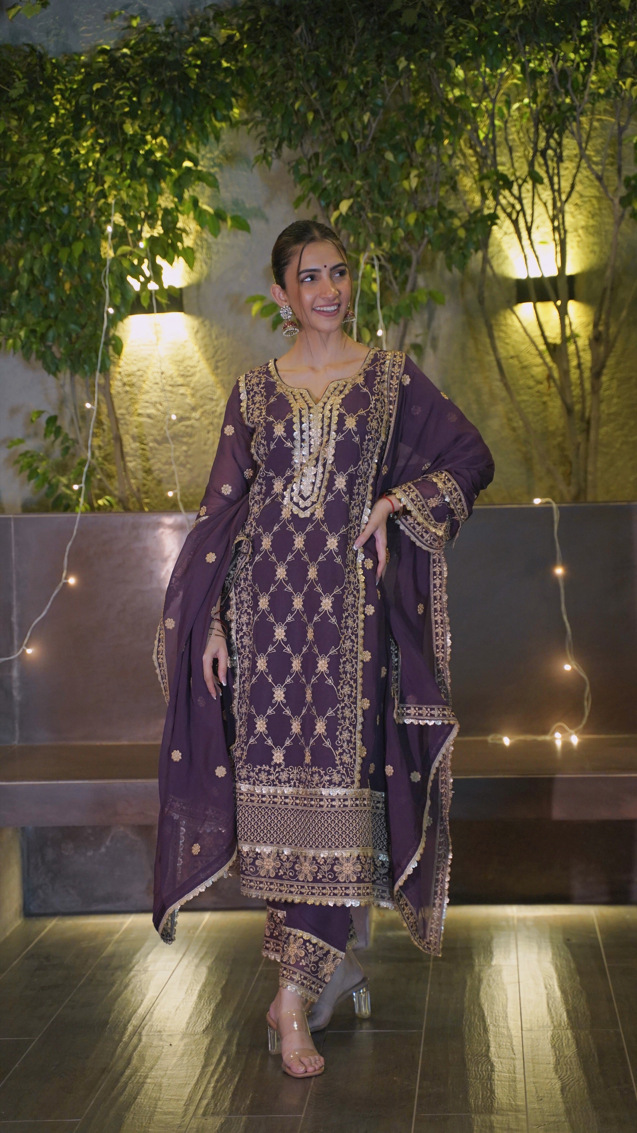 Shreya Lakhani in IRA - Purple Organza A-line Suit Set