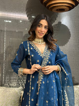 Mehak Jain in Gulzaar - Blue Chanderi Embroidered Suit Set