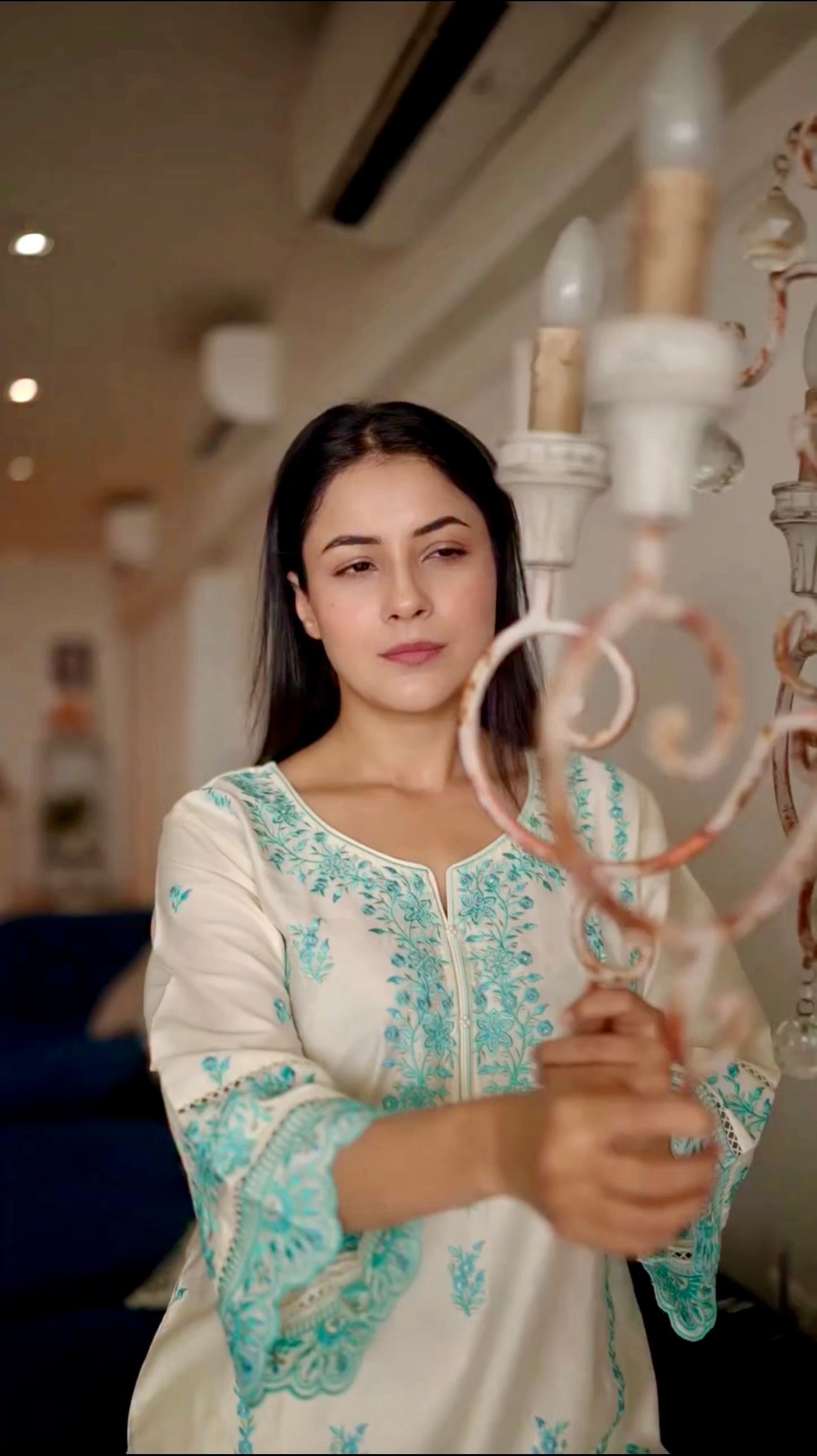 Shehnaaz Gill in AERIS - Ivory Embroidered Co-ord Set