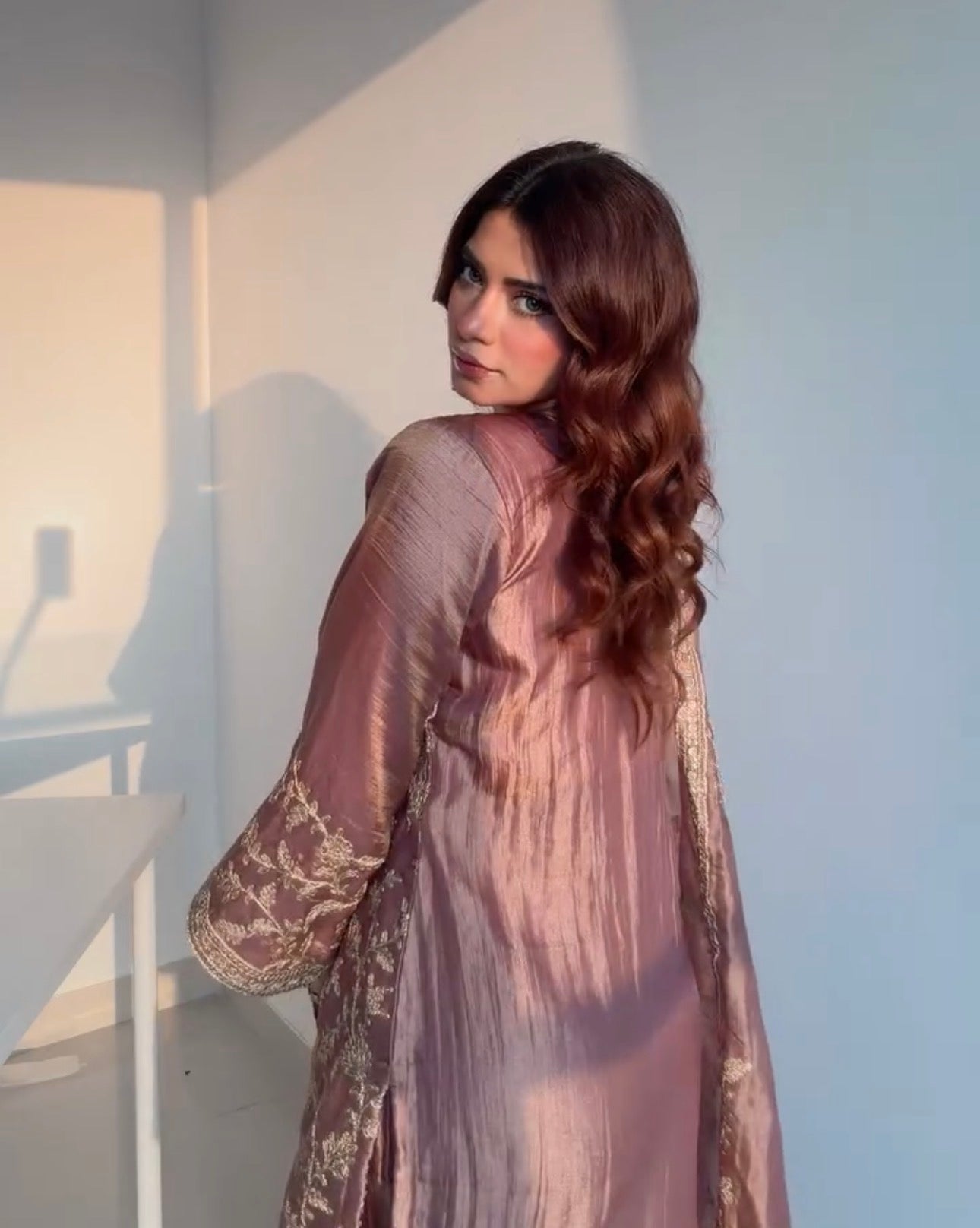 Nagma Mirajkar in RAINA - Antique Mauve Tissue-Organza Suit Set