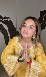 Meera Sachdeva in SORA - Yellow Embroidered Cotton Co-ord Set.
