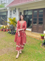 Jasnoor Anand in Rust Chanderi Silk Suit Set