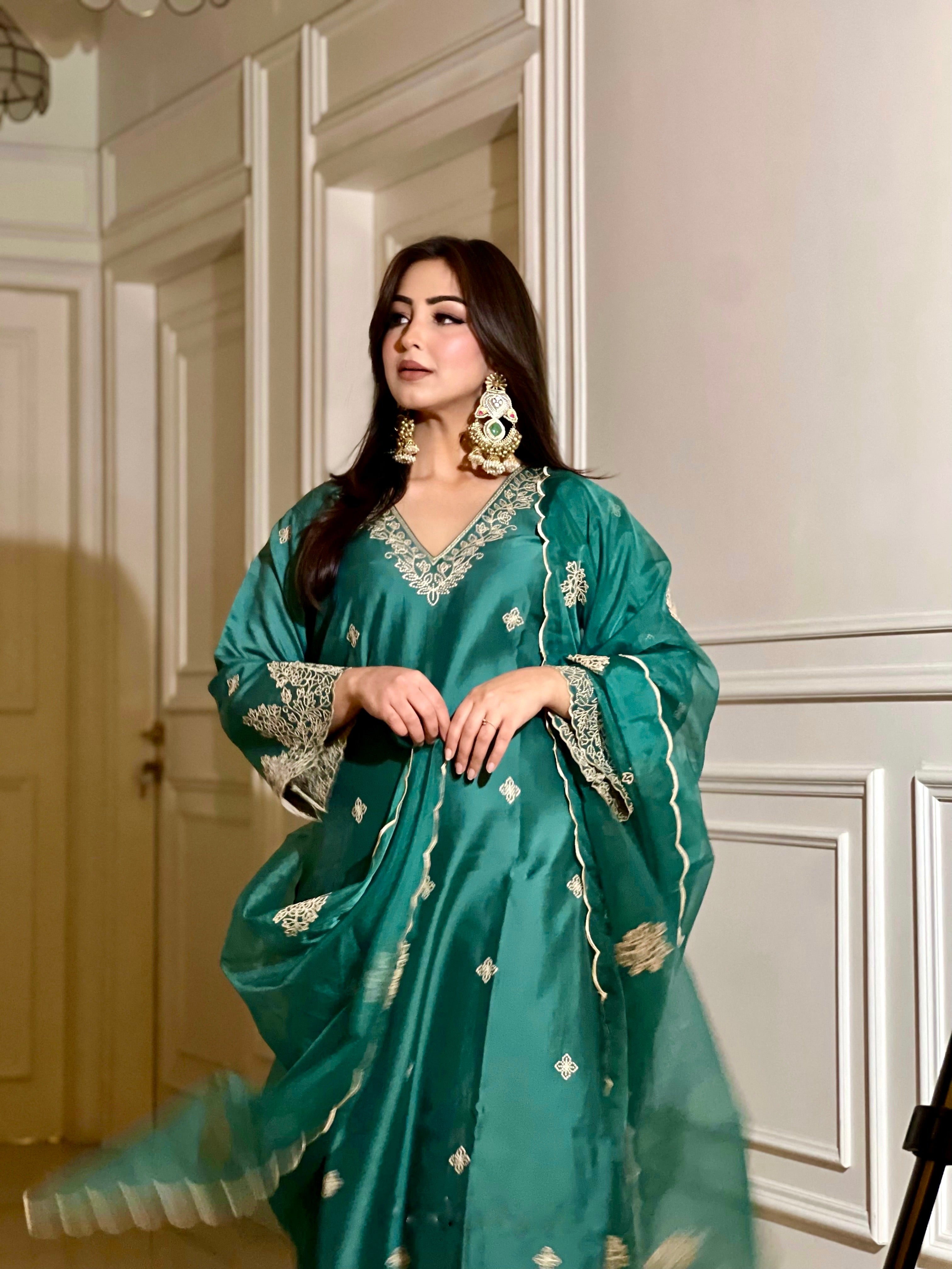 Anmol Bhatia in Pine Green Chanderi Silk Suit Set