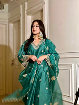 Anmol Bhatia in Pine Green Chanderi Silk Suit Set