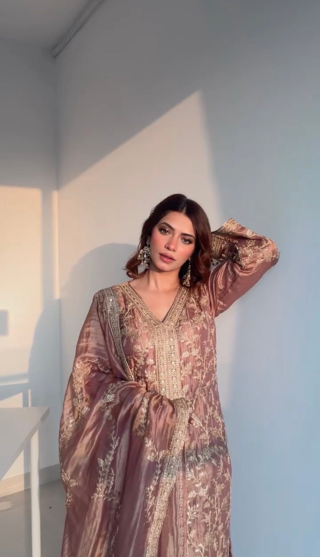Nagma Mirajkar in RAINA - Antique Mauve Tissue-Organza Suit Set