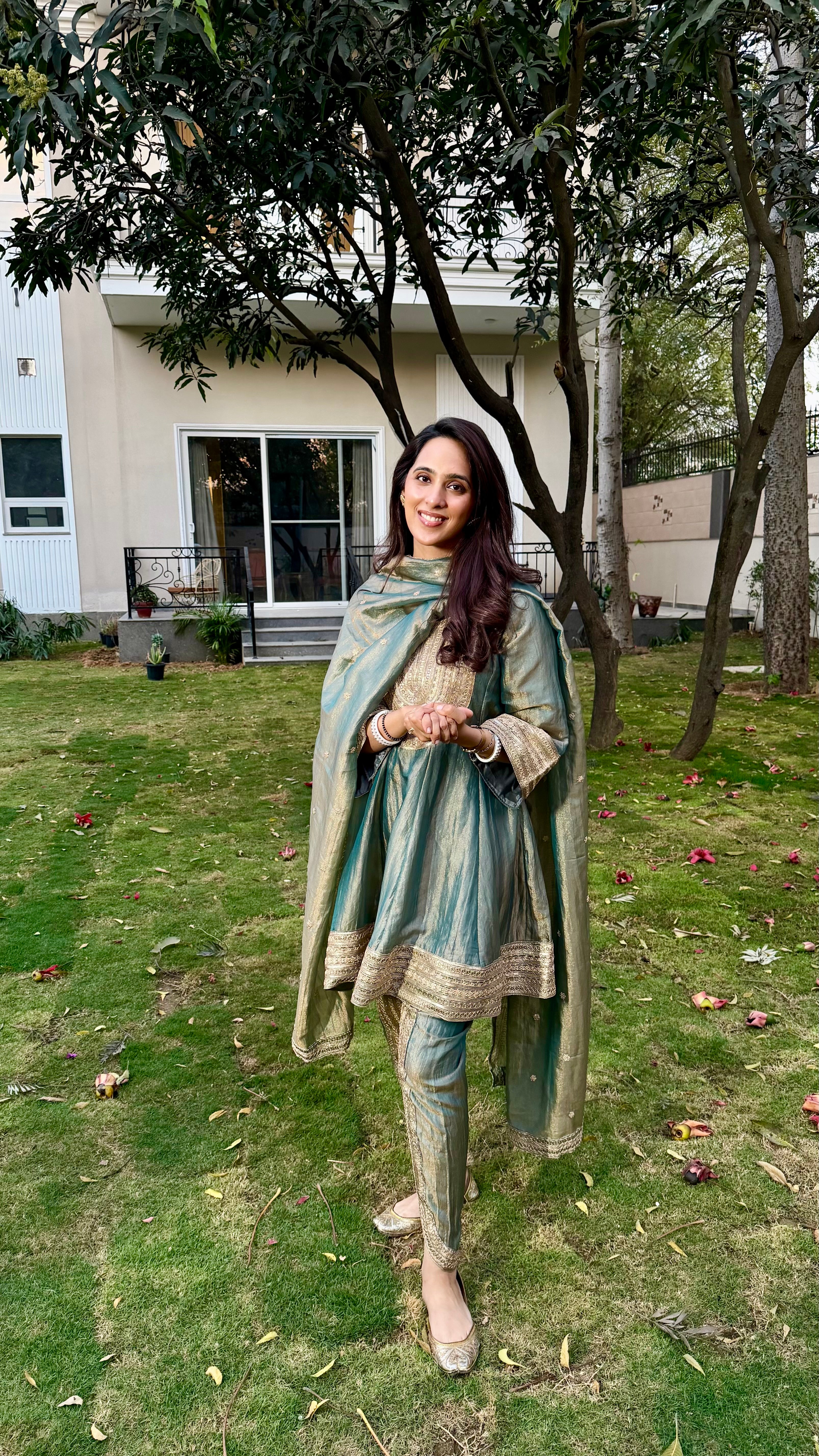 Dr. Taniya Bakshi in ZIA - Sage Blue Tissue-Organza Anarkali Set