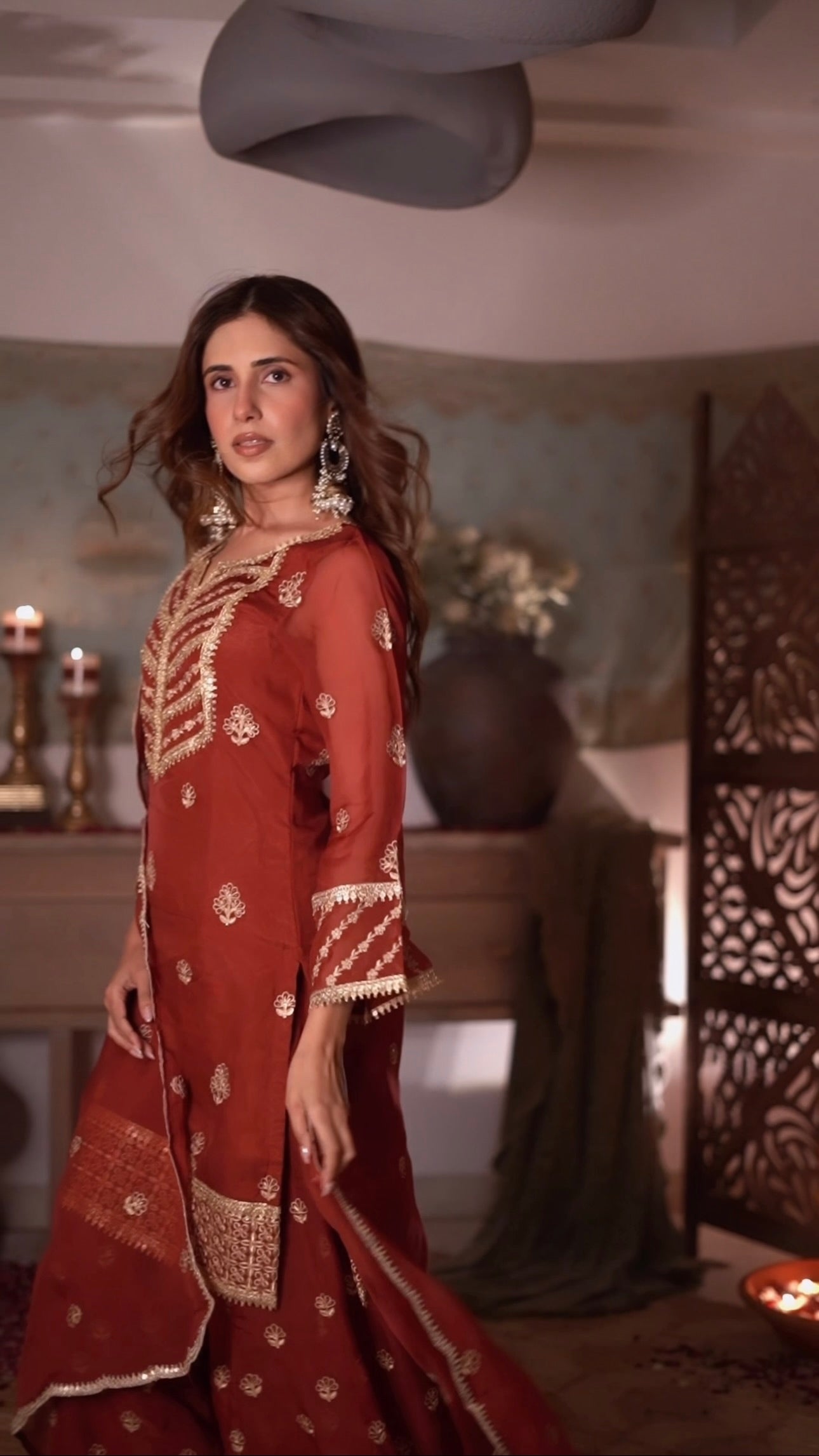 Kriti Singh in SIYAH - Rust Organza Sharara Set