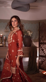 Kriti Singh in SIYAH - Rust Organza Sharara Set