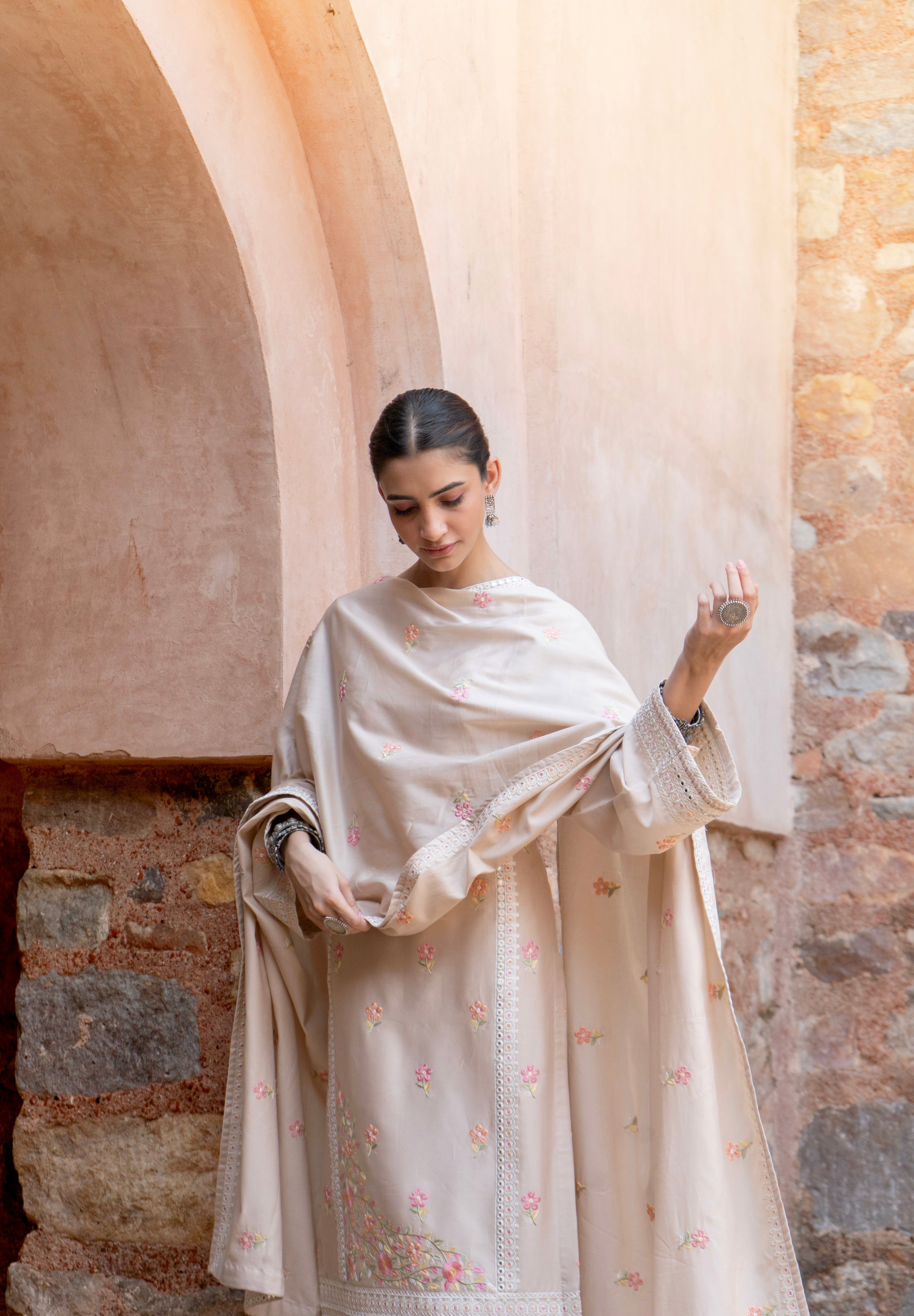 Shreya Lakhani in ROOHANI - Beige Cotton Suit Set