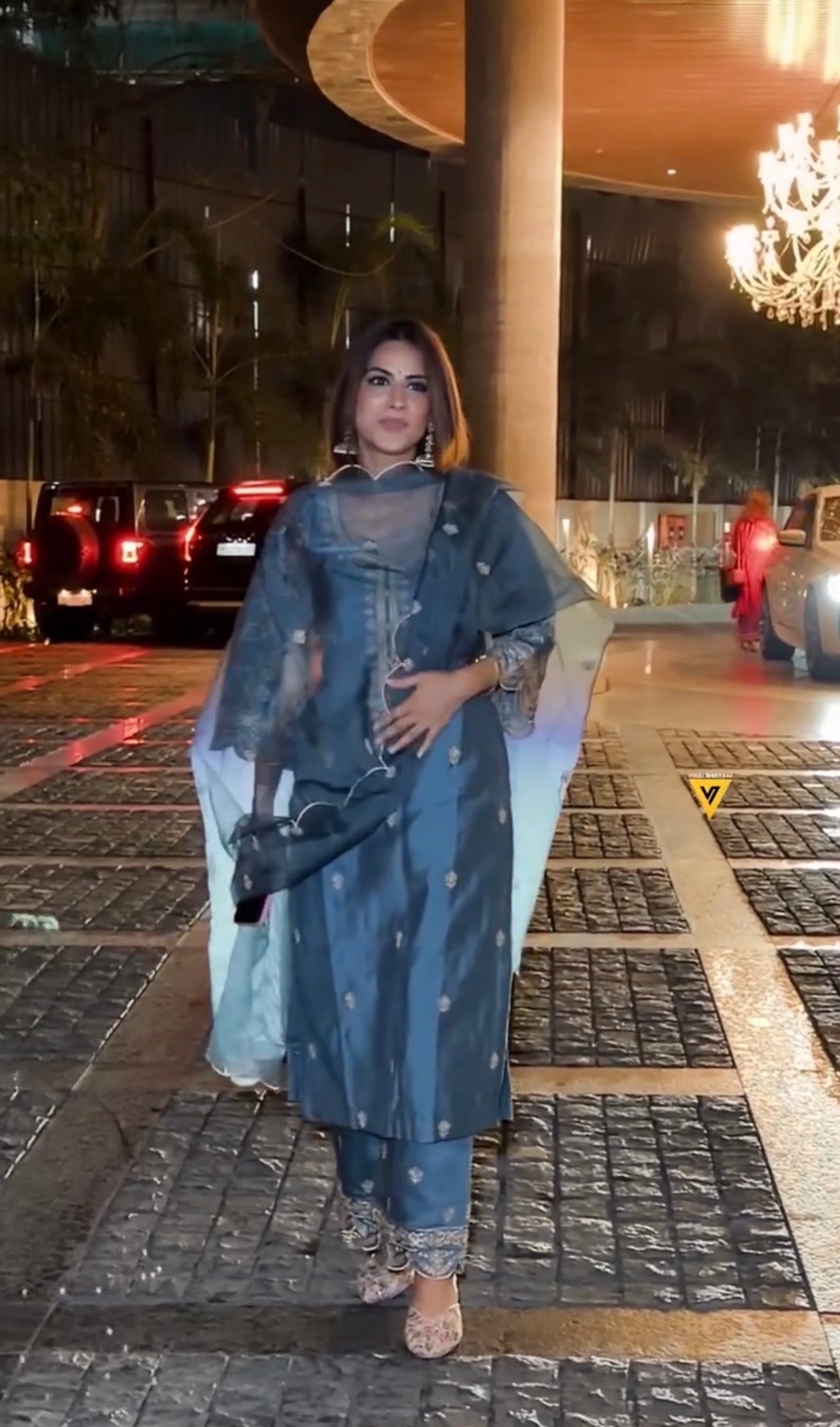 Nia Sharma in FARHIA - Teal Blue Chanderi Suit Set