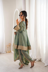 Arti Chauhan in ZIA - Sage Blue Tissue-Organza Anarkali Set.