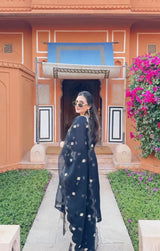 Deviya Singh in Rangraas - Black embroidered chanderi silk suit set