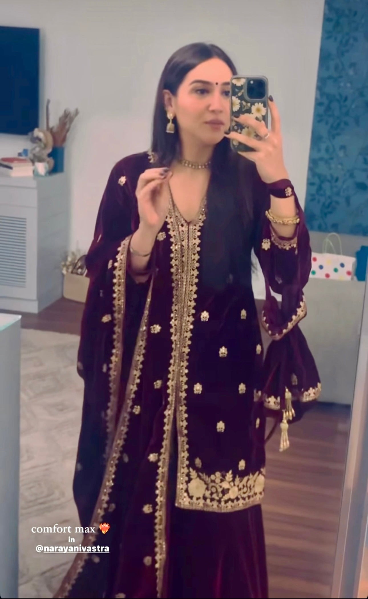 Sahiba Bali in DHUN - Velvet Maroon Sharara Set