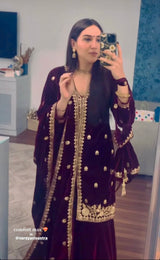 Sahiba Bali in DHUN - Velvet Maroon Sharara Set