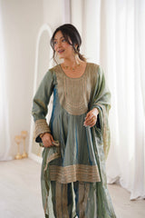 Arti Chauhan in ZIA - Sage Blue Tissue-Organza Anarkali Set.