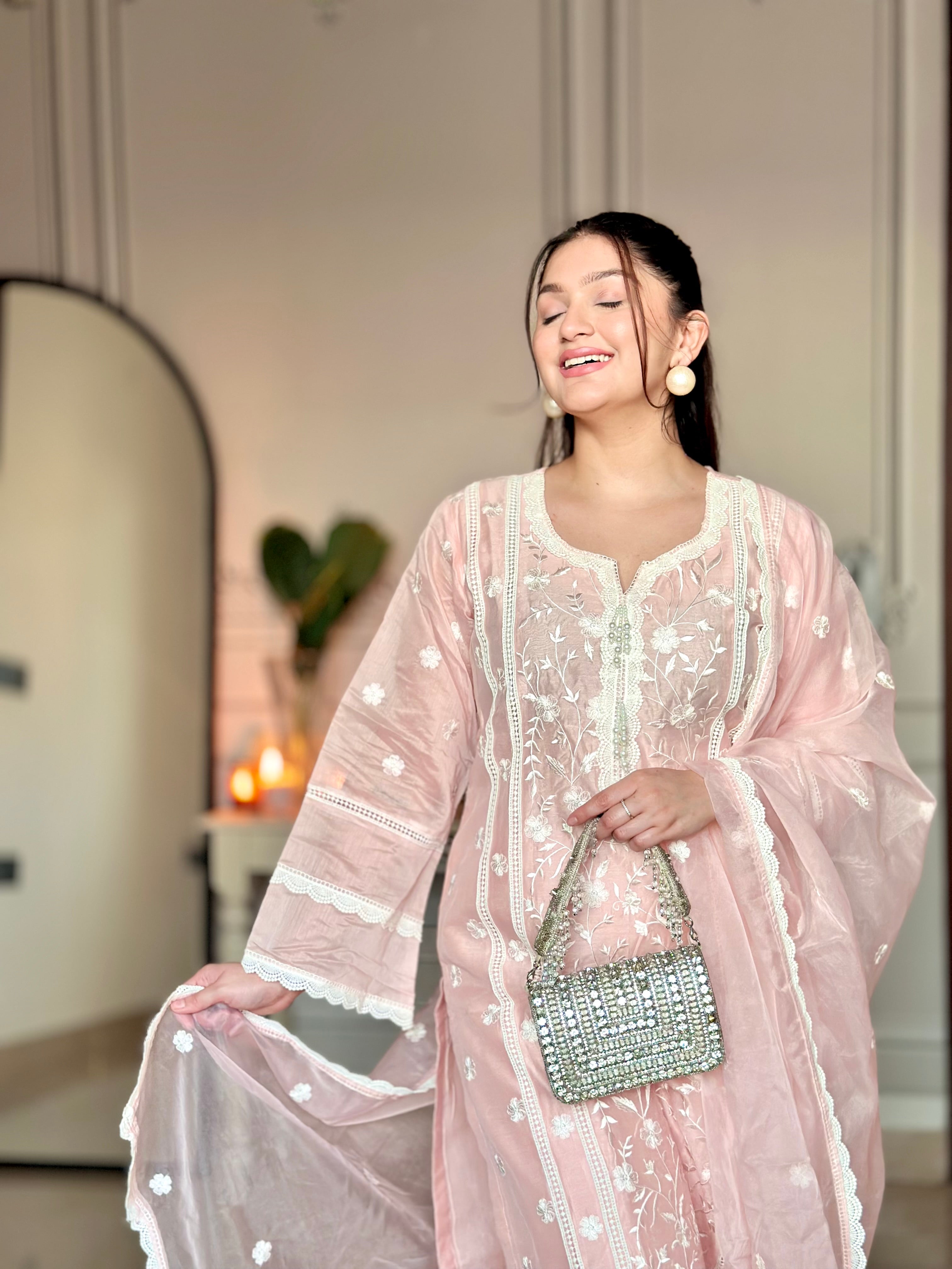 Akshita Rohilla in Gulbagh - Peach Embroidered Suit Set.