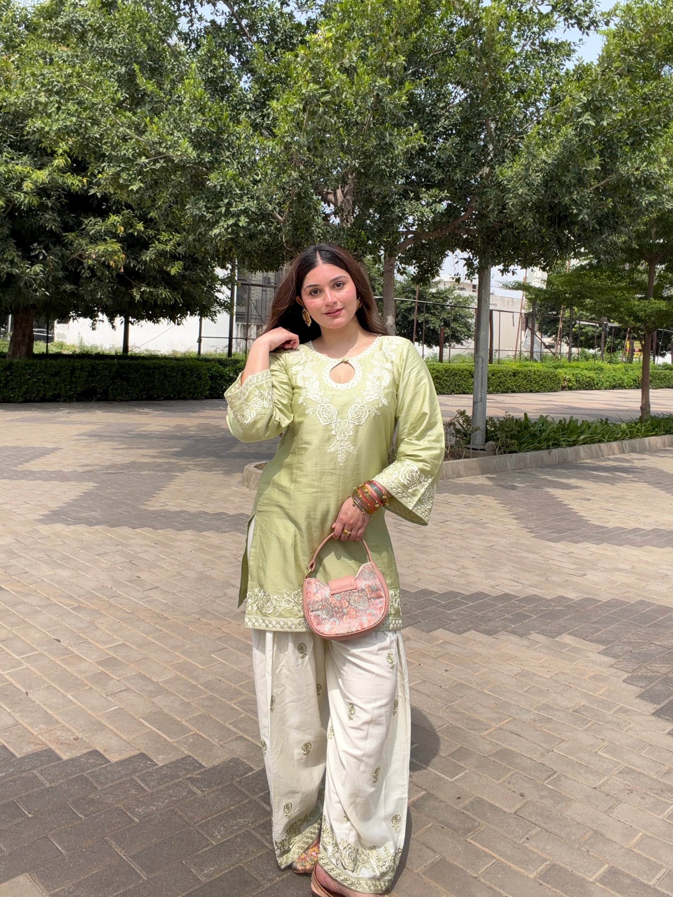 Akshita Rohilla in VEYA - Green Embroidered Cotton Co-ord Set.