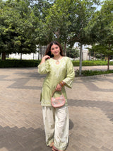 Akshita Rohilla in VEYA - Green Embroidered Cotton Co-ord Set.