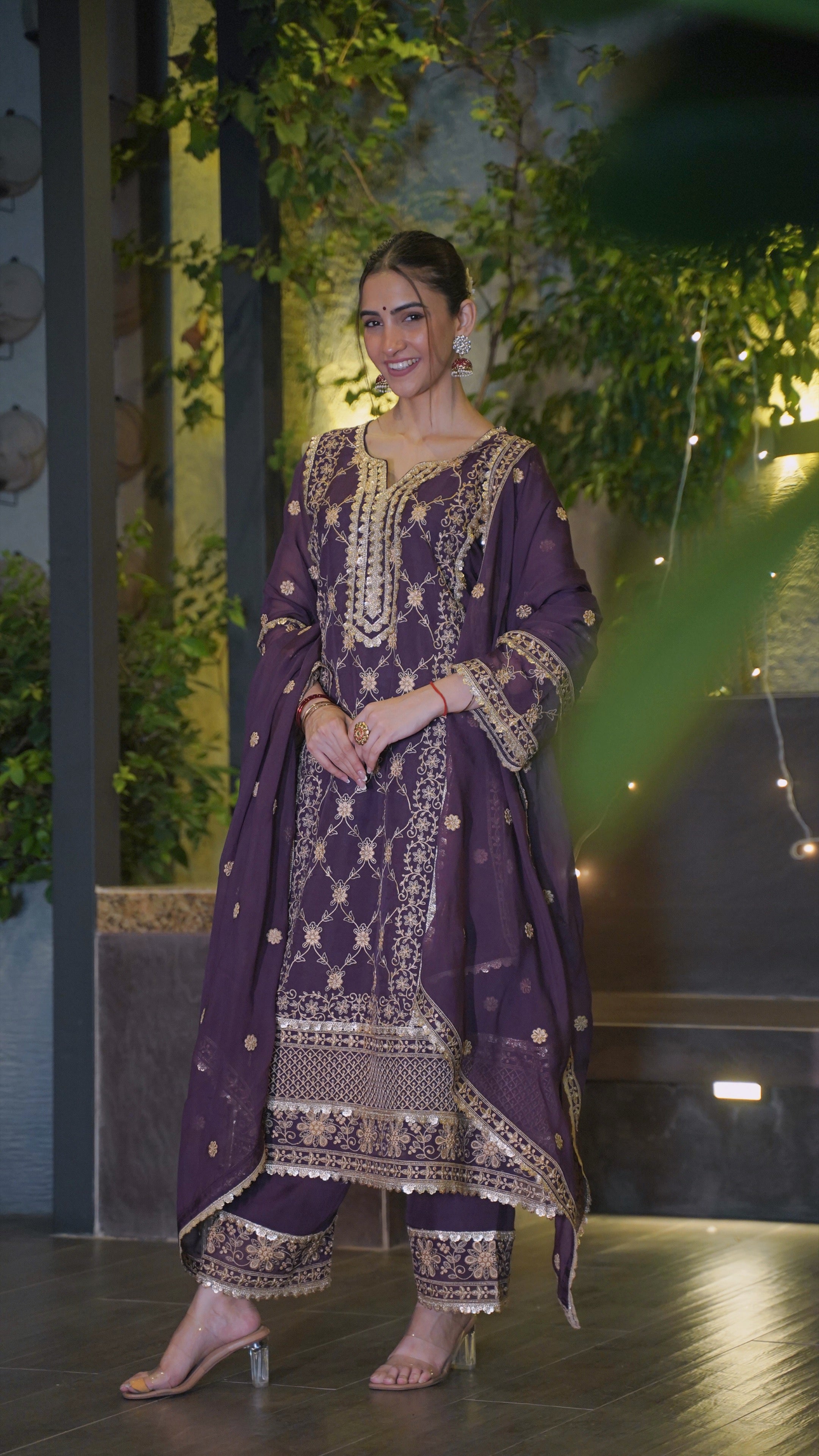 Shreya Lakhani in IRA - Purple Organza A-line Suit Set