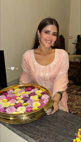 Pranutan Bahl in Nargis - Peach Embroidered Suit Set.