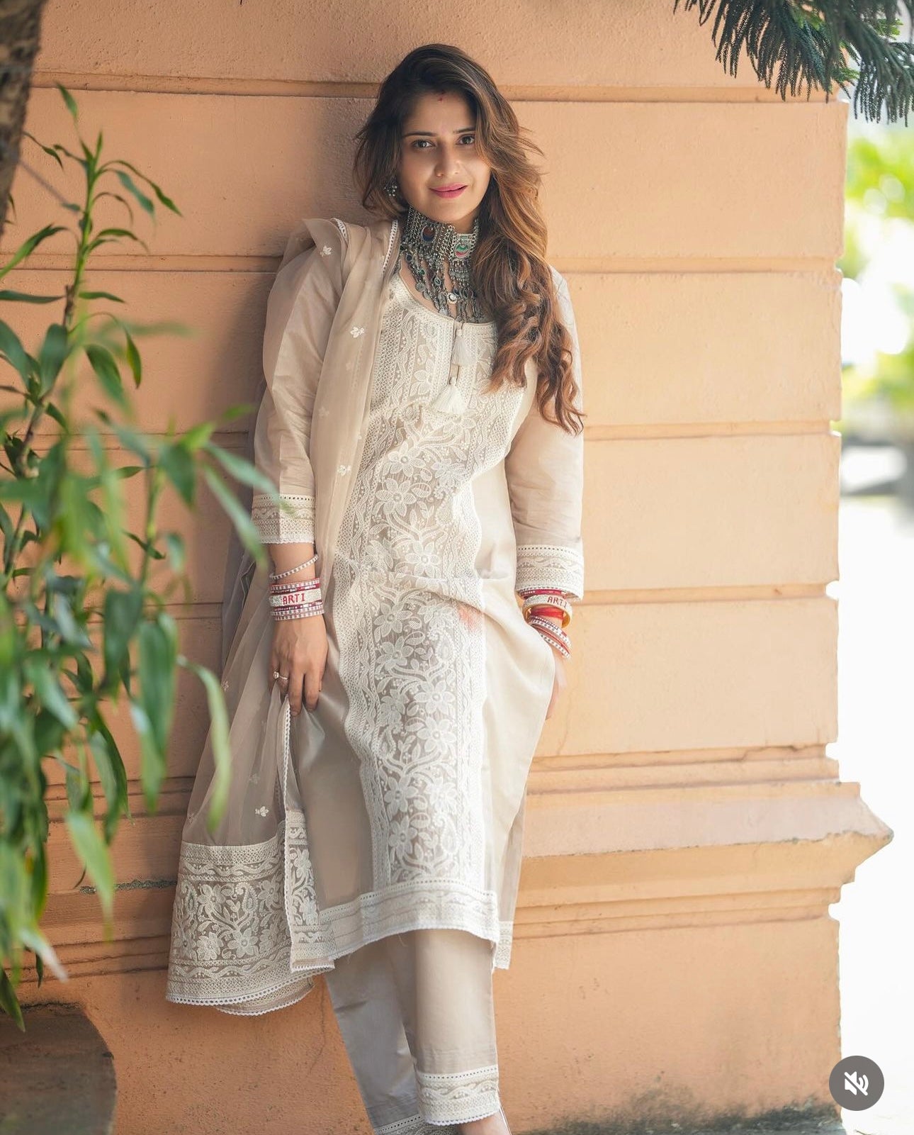 Arti Singh in Hazel Beige Chanderi Suit Set