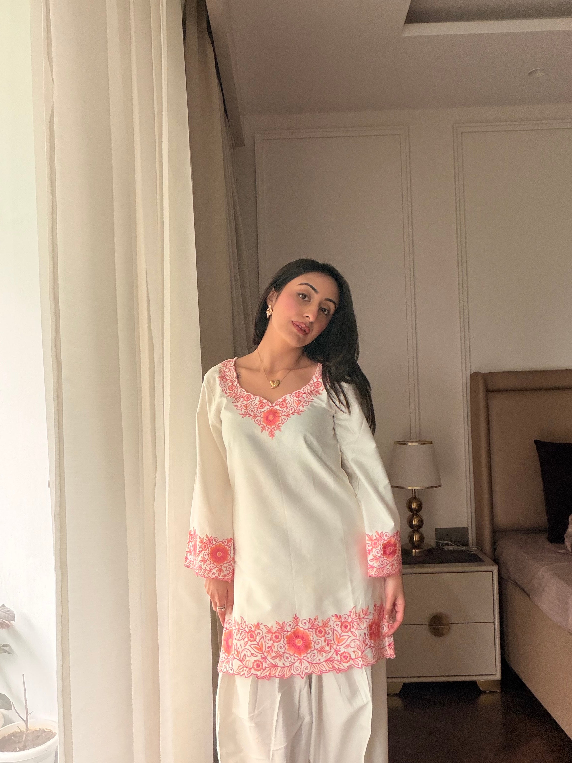 Hiral Kochar in SCARLET -  White Embroidered Co-ord Set