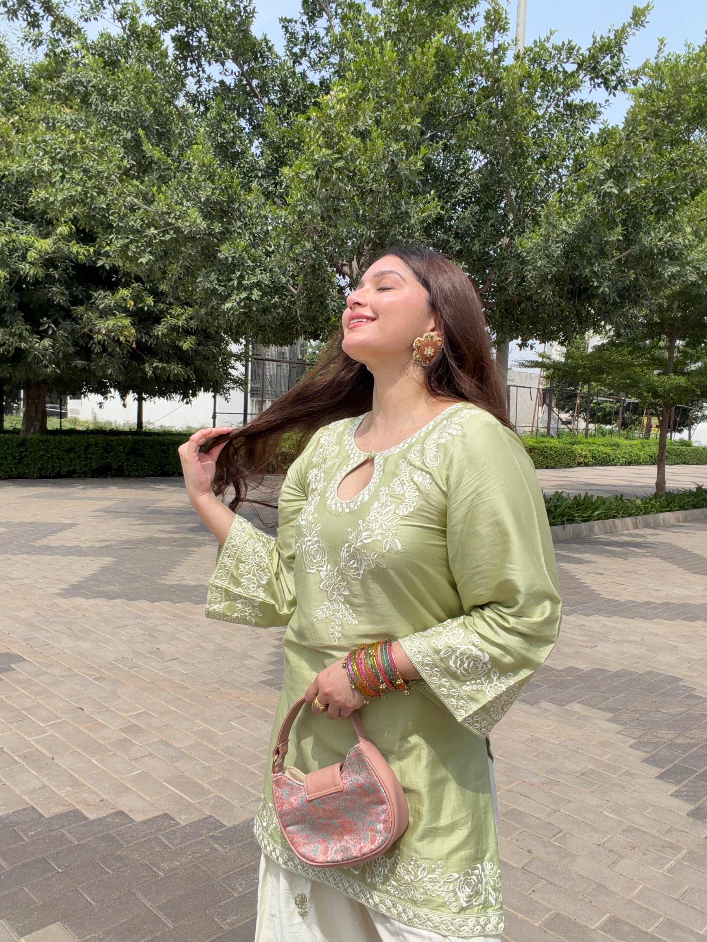 Akshita Rohilla in VEYA - Green Embroidered Cotton Co-ord Set.