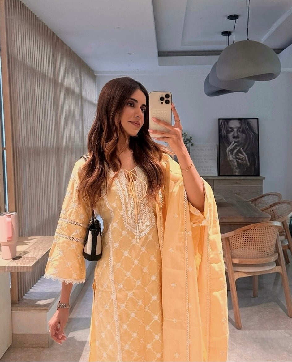 Kriti Singh in KIRAN - Yellow Cotton Suit Set