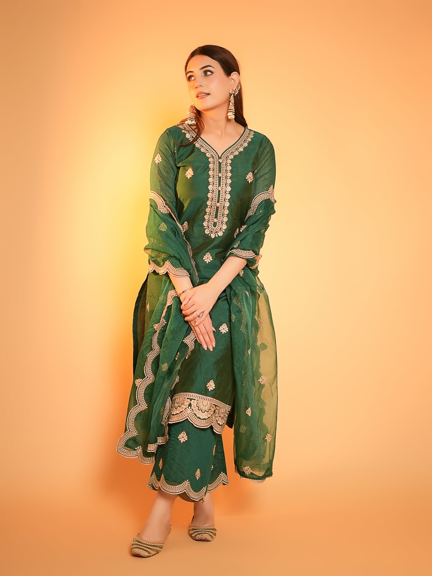 Rubal Wadhwa in Taazgi - Green Embroidered Chanderi Suit Set