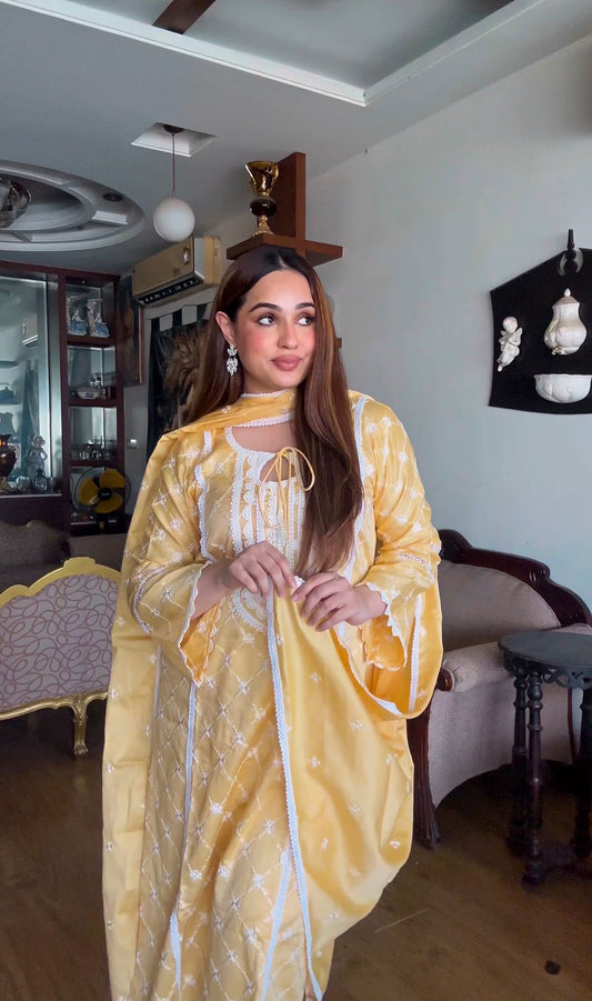 Abida Fatima in KIRAN - Yellow Cotton Suit Set