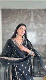 Bhavdeep Kaur in Fannah - Black Chanderi Embroidered Suit Set