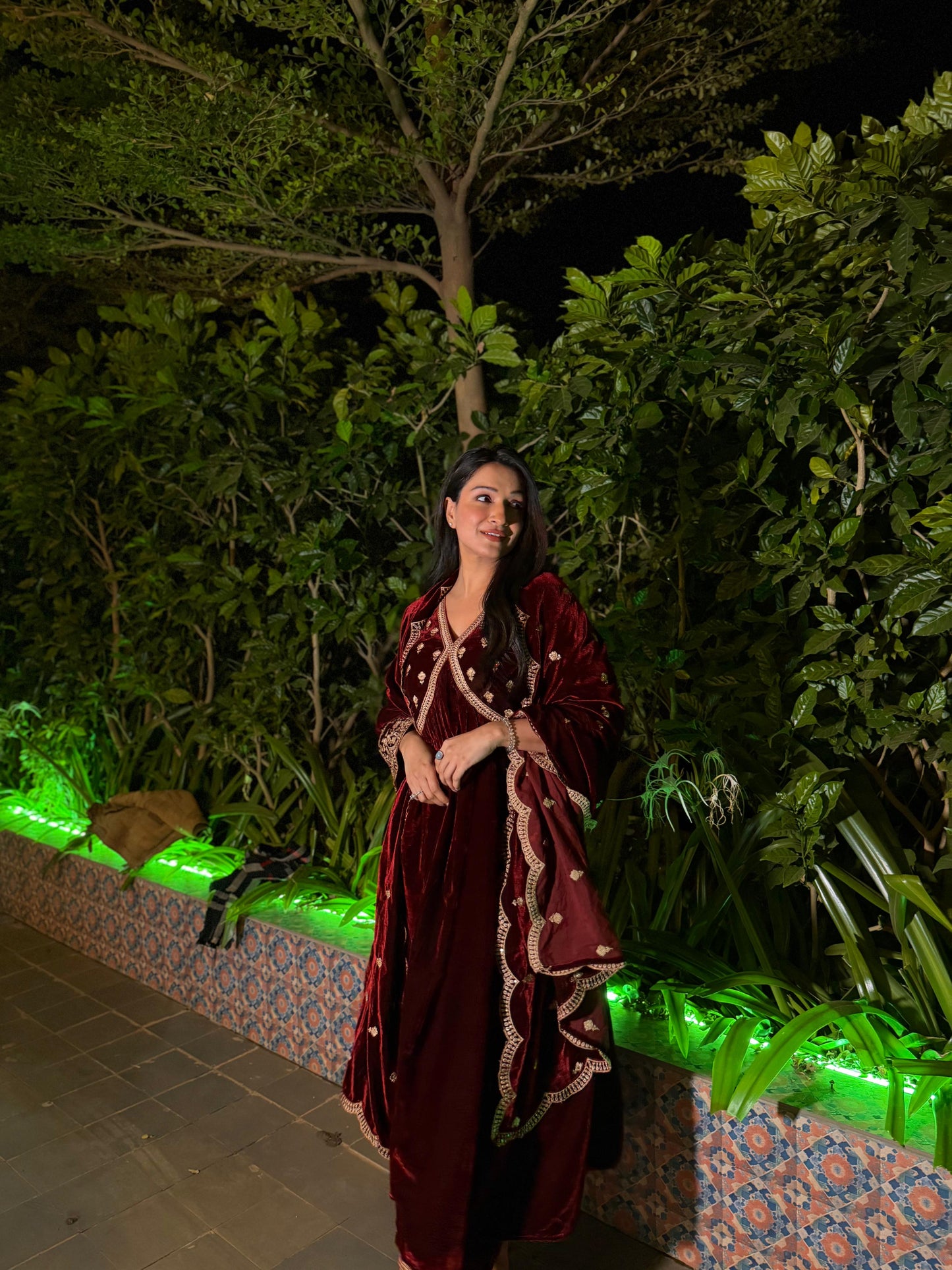 Shefali Bagga in ANTARA - Velvet Maroon Anarkali Set