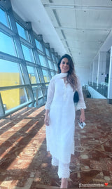 Nia Sharma in Aseem Ivory White Embroidered Straight Suit Set