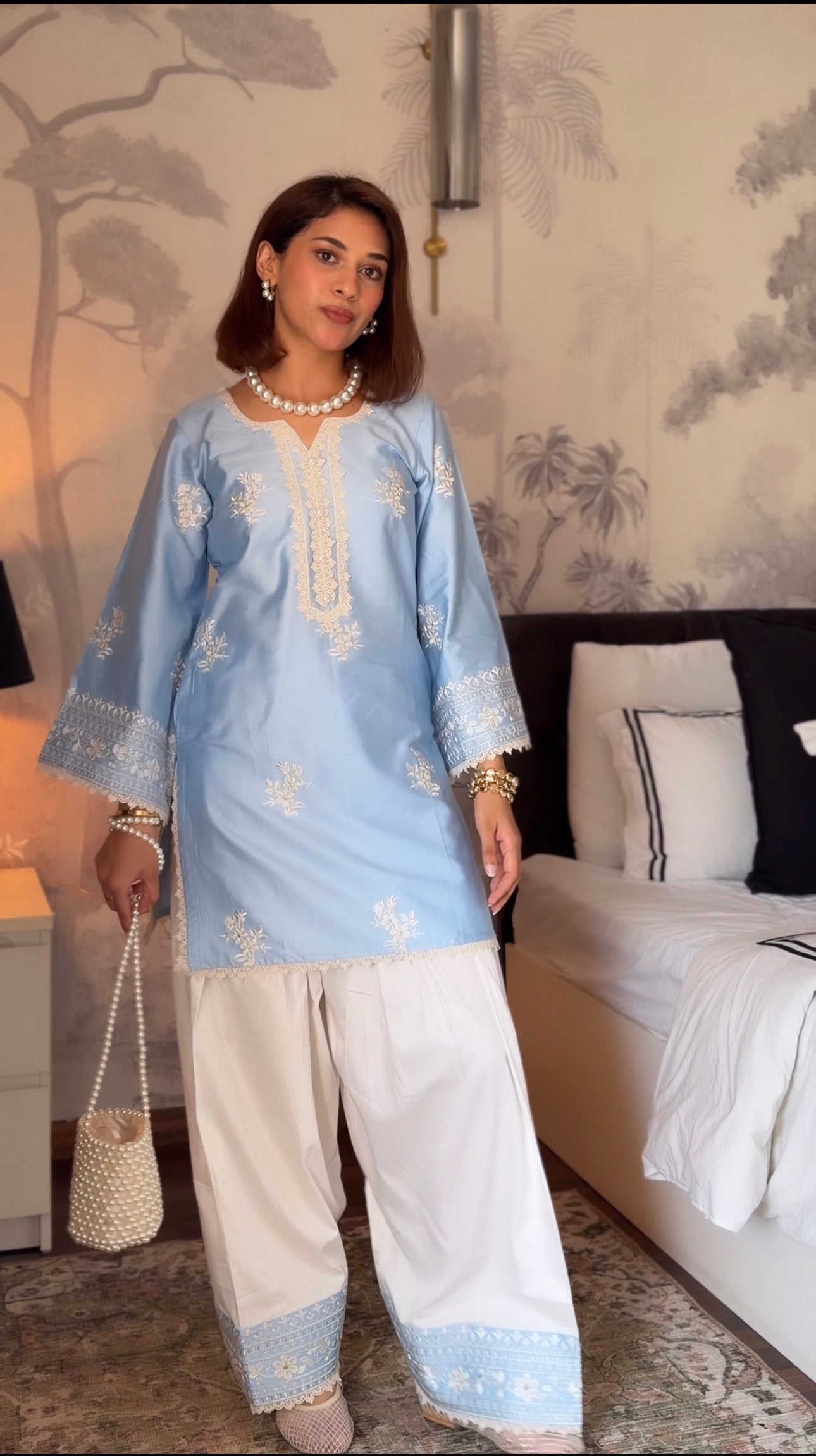 Deepika Sharma Baweja in AURE - Blue Embroidered Co-ord Set