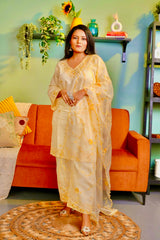 Manali Gandhi in TRISHNA - Lime Yellow Chanderi Suit Set