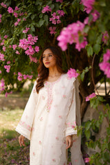 Ria Malhotra in Nalini - Ivory White Chanderi Embroidered Suit Set.