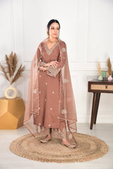 Deviya Singh Choudhary in Walnut Brown Chanderi Silk Suit Set