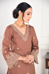 Deviya Singh Choudhary in Walnut Brown Chanderi Silk Suit Set