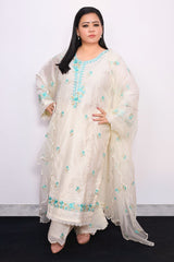 Bharti Singh in Banphool - Ivory White Chanderi Embroidered Suit Set.