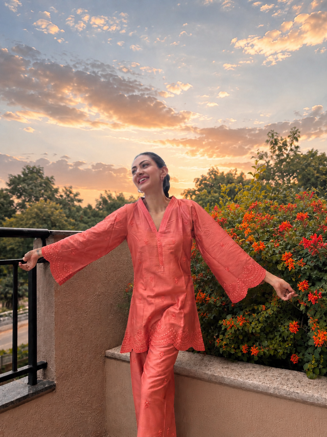 Neelam Upadhaya in ZORA - Rust Embroidered Co-ord Set