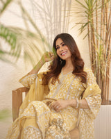 Swati Vatssa in Sajni - Yellow A-line Straight Suit Set.