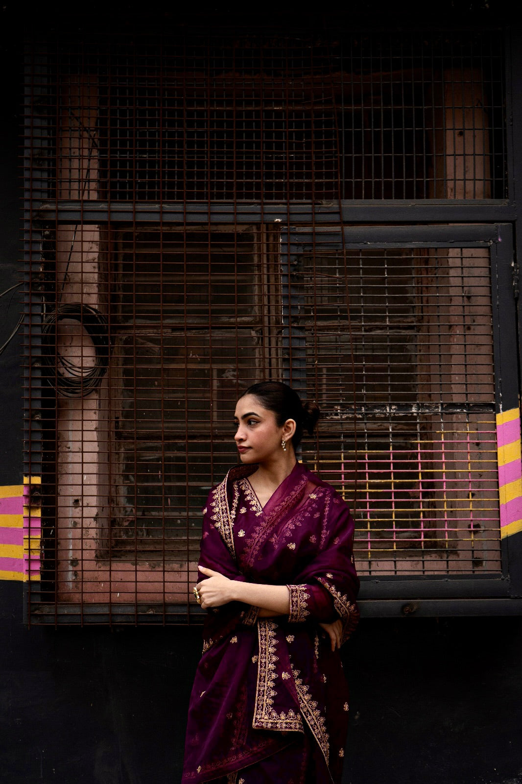Shreya Lakhani in Khushnir - Wine Chanderi Embroidered Suit Set